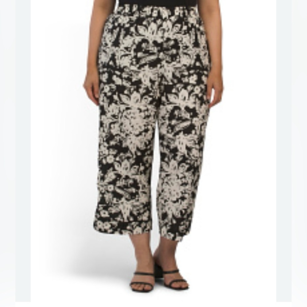 Christian Siriano Women's Cream and Black Linen Trousers 3X